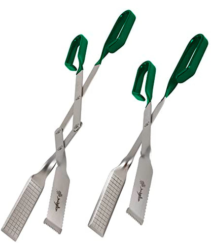 Grill Tongs for Steaks - 2-Pack 17" & 13" Professional Kitchen and Outdoor Grilling Utensil Set (Green) - color: Green 2X Steak Tongs