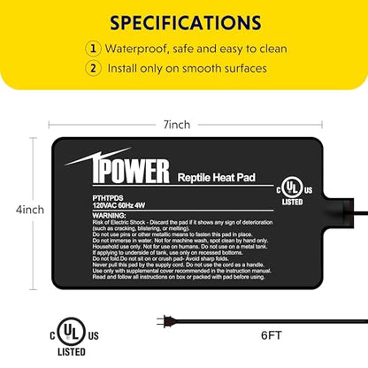 iPower 4x7 Inch Reptile Heating Pad with LCD Digital Aquarium Thermometer, Under Tank Heater Warmer Heat Mat for Turtles, Lizards, Frogs, Snakes - color: Black/Heat Pad + Thermometer, size: 4" x 7"