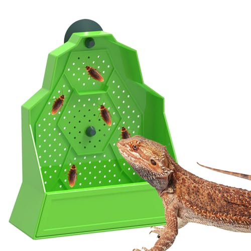 Reptile Bug Feed Bowl, Suction Cup Hanger Escapeproof Bugs Feeder Box with Ventilation Holes, Wall-Mounted Hunting Food Bowl for Lizard Bearded Dragon Frog - size: Small 13.2*5.5*13.7cm/5.2*2.2*5.4"