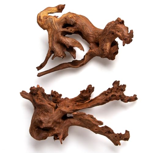 2pcs emours Natural Mopani Wood Fish Tank Decor Aquarium Driftwood Terrarium Wood, 11-16 in - size: Medium (12–16 in / 30–40 cm)