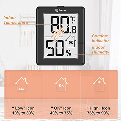 Geevon Digital Hygrometer, 3 Pack Indoor Thermometer Room Temperature Humidity Gauge with Battery,Digital Temperature Humidity Meter Indicator for Home, Office, Greenhouse, Mini Hygrometer,Black - color: Black 1
