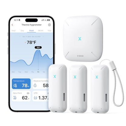X-Sense Wi-Fi Temperature and Humidity Monitor, Indoor Humidity Meter with App Control, Hygrometer for House, Gardening, Free Data Storage Export, 3 Sensors & 1 Base Station - size: 3-Pack with 1 Base Station