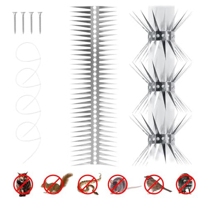 Bird Spikes - Stainless Steel Fence Spikes for Pigeons, Raccoons, Snakes - Deterrent Defender (60inch) - style: 60inch
