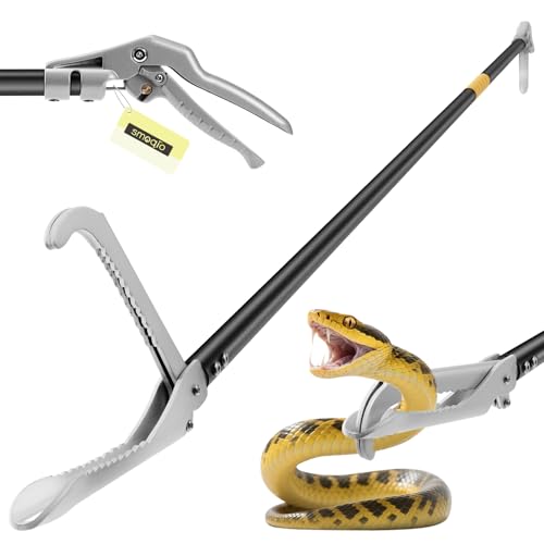 Snake Grabber Tool, 47in Compact Power Snake Tongs, All-Aluminum Alloy Reptile Catcher Grabber with Anti-Slip Grip, Wide Jaw Multi-Function Handling Tool with Lock - size: 47 inch