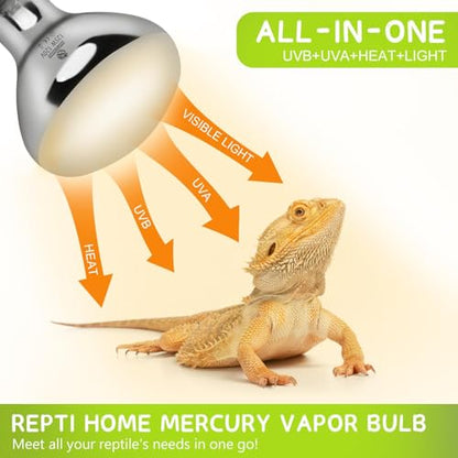 125W UVA UVB Vapor Reptile Heat Lamp, High Intensity Self-Ballasted UVB Basking Lamp Bulb,Full Spectrum Sun Light for Reptiles and Amphibians - size: UV 125W