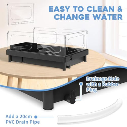 MoonOrange Small Turtle Tank Kit, Acrylic Turtle Tank Starter Kit with Basking Platform, Bottom Drainage, Multi-Function Areas for Turtles, Crabs, Crayfish, Small Reptiles (Black Kit) - color: Black (Kit)