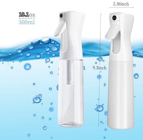 Misto Continuous Spray Bottle with Ultra Fine Mist - 10.1oz/300ml for Hair, Home Cleaning, Salons, Plants, Aromatherapy, and More - Hair Spray Bottle, Barber Accessories (2 Pack) (white) - color: white