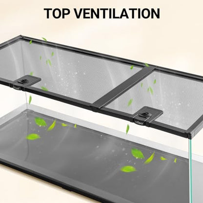 20 Gallon Reptile Tank, 30" x 12"x 12" Glass Terrarium Top Feeding & Dual Sliding Door Screen Ventilation with Easy Clean PVC Tray for Reptile Snake Hamster Small Animals