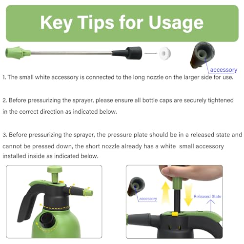 0.5 Gallon Hand Pump Sprayer | Garden Plant, Cleaning, 2 Adjustable Nozzle, Side Water Inlet, Safety Valve
