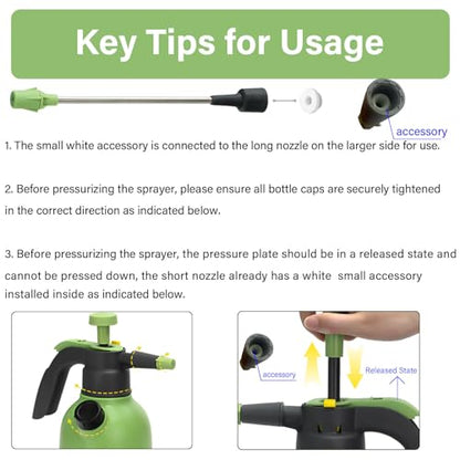 0.5 Gallon Hand Pump Sprayer | Garden Plant, Cleaning, 2 Adjustable Nozzle, Side Water Inlet, Safety Valve