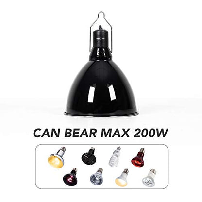 REPTI ZOO 8.5 inch Reptile Light Fixture 200W 2 in 1 E26 Base with Removable Ceramic Socket with On Off Toggle Switch in Black,Aquarium Dome Reptile UVB Light Socket Fixture (Without Bulbs)