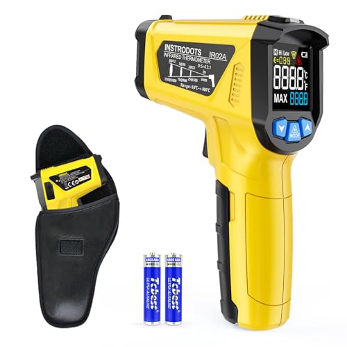 Infrared Thermometer Gun - INSTRODOTS Digital Laser Thermometer Temperature Gun with Adjustable Emissivity & Max Value, -58°F~1472°F Non-Contact Surface Thermometer for Cooking, Freezer, Pizza, HVAC - color: Yellow (-58°F~1472°F)