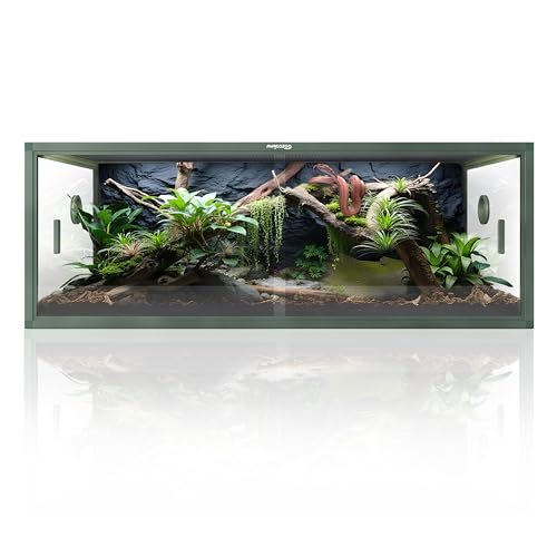 Phailozoo Stackable Reptile Enclosure, 85 Gallon Reptile Tank for Bearded Dragon, Snake, Ball Python, Colorful Aluminum Frame & Front Opening Tempered Glass Door with Handles for Easy Maintenance - color: Earthy Green, size: 85 Gallon