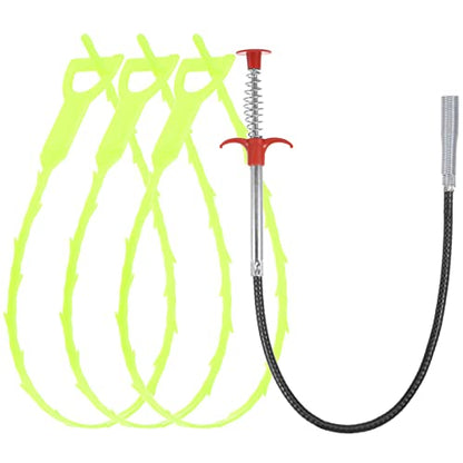 uxcell 3pcs 20 Inch Drain Hair Clog Remover Tool PP & 24 Inch Drain Cleaner Tool Sticks Stainless Steel Sewer Cleaning Hook Unclog Sink Unclogger for Toilet Bathtub Sewer, Green - color: Green, size: 24 Inch