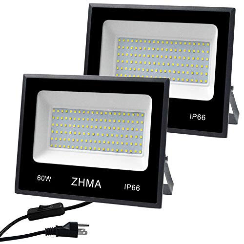 2 Pack 60W LED Outdoor Lighting Flood Lights,Wall Light,Work Light,IP66 Waterproof Security Lights,5400lm,6500K White Light for Shop,Garage,Yard,Garden,Landscape, Playground Lighting