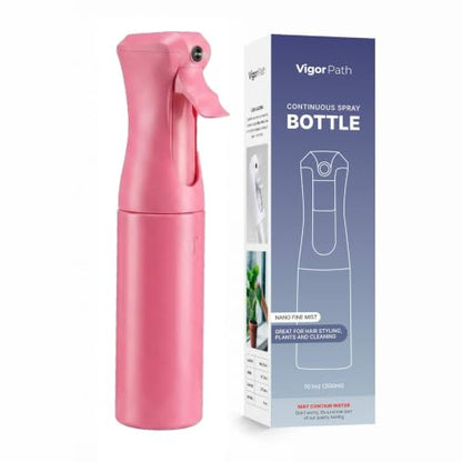 VIGOR PATH Continuous Spray Bottle for Hair – Fine Mist Mister for Hairstyling, Cleaning, Plants, Pets, Barbers, Salons, and Essential Oil Applications (300ml/10 oz) Pink - color: Pink - 10oz