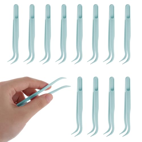 JJUNW 12pc Plastic Tweezers, 4.5 Inch Bent Tweezers for Kids DIY Jewelry Making, Crafts, Baking Decoration, Reptile Feeding, Blue - color: Blue