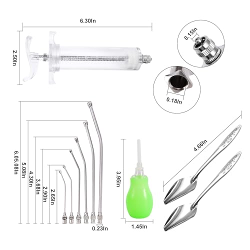 50ML Baby Bird Feeding Syringe Set Pet Syringe with 6 Pcs Curved Gavage Feeding Tubes and Bird Drinker Stainless Steel Metal Feeding Spoon for Baby Birds Parrot Small Pet - size: 50ML