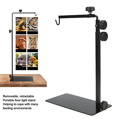 Adjustable Reptile Heat Light Stand, Reptile Lamp Stand with Card Slot Design, Metal Terrarium Basking Lamp Holder for Lizards Turtles Snakes Amphibians
