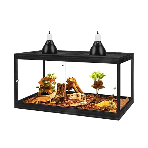 PROLEE Reptile Tank, 35 Gallon Beard Dragon Tank, Tempered Glass Reptile Encloure and Snake Tank with Locking Design for Lizard,Gecko,Chameleon (32"X15.5"X15.5",Black) - color: Black, size: 35 Gallon (32x15.5x15.5 Inch)