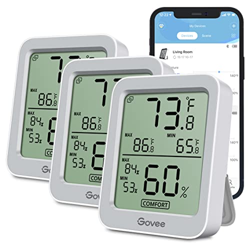 Govee Indoor Hygrometer Thermometer 3 Pack, Bluetooth Humidity Temperature Gauge with Large LCD Display, Notification Alert with Max Min Records, 2 Years Data Storage Export, Grey - color: Grey, size: 3 Pack