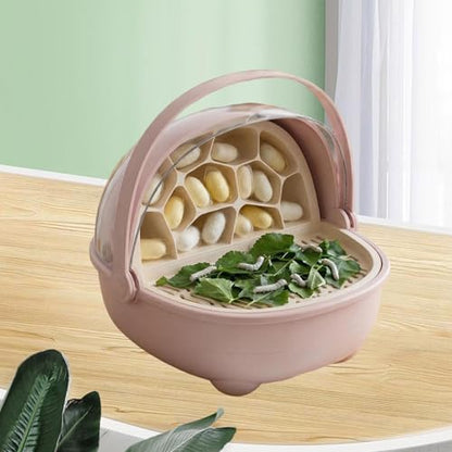Silkworm Breeding Box Transparent Small Animal Feeding Container Removable Habitat Cage Portable Reptile Carrier with PP Material for Turtle Frog Snak, Pink - color: Pink