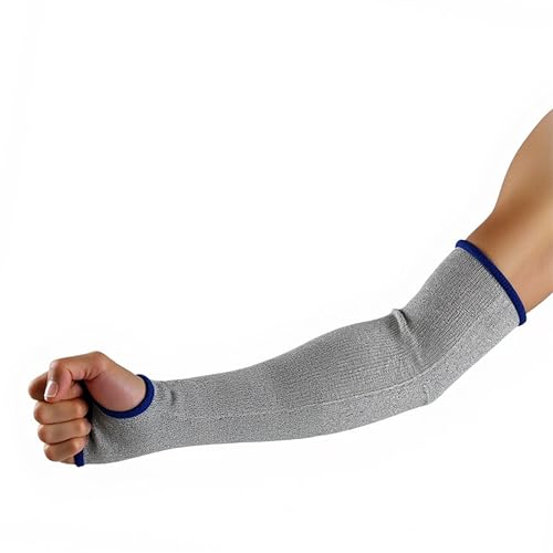 G & F PRODUCTS 100% Kevlar fiber by DuPont Cut Resistant Knit Sleeve, Sold by 6-piece pack - color: Cut Level 5 With Thumslot 18 Inch Extra Wide Grey