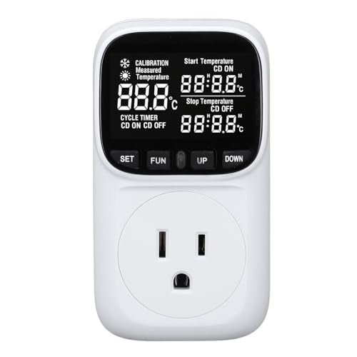 Digital Thermostat Outlet Temperature Controller 15A 110V with Backlit LCD Screen IP67 Probe for Greenhouse Reptile Incubator Brewing Refrigerator Heating Cooling