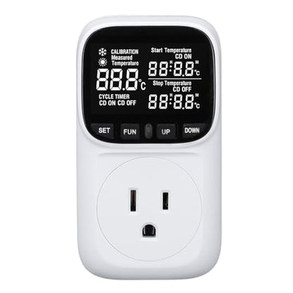 Digital Thermostat Outlet Temperature Controller 15A 110V with Backlit LCD Screen IP67 Probe for Greenhouse Reptile Incubator Brewing Refrigerator Heating Cooling