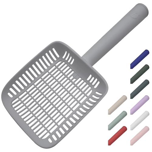 TypeC Cat Litter Scoop - Small Holes (0.11in) Big Size Scooper - Long Handle & Easy Cleaning - Hanger for Litter Box - color: Gray