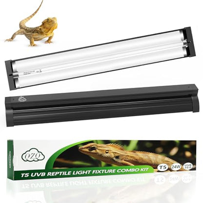 QZQ T5 UVB Reptile Light Fixture Combo Kit 24W, 10.0 UVB Light for Reptiles, Terrarium Hood Comes with Desert Reptile Lamp for Bearded Dragon, Gecko, Tortoise, Lizard - size: 24W-22.7IN