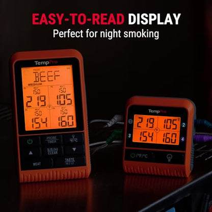 TempPro TP829 1000ft Wireless Meat Thermometer Digital for Grilling and Smoking, 4 Meat Probes Grill Thermometer for Outside Grill, Thermometer Cooking Gift for Dad Him Husband (Previously ThermoPro) - size: Four Probes