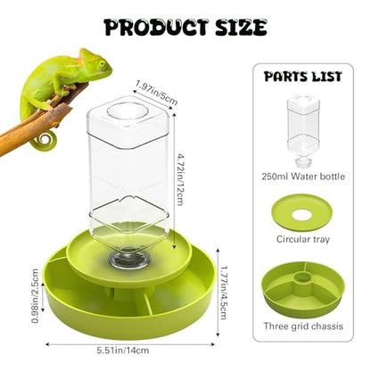2 in 1 Reptile Food Feeders Bowl Water Bottle, Automatic Water Dispenser Reptile Feeder Kit for Amphibian Lizard Bearded Dragon Snake Feeding (Green) - color: Green