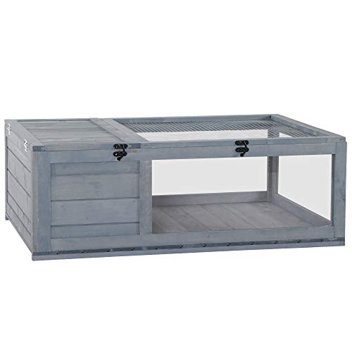 PawHut Wooden Tortoise House Indoor Turtle Habitat Enclosure Outdoor Reptile Cage for Lizards, Geckos, Gray - color: Gray