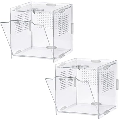 VERTUPET Jumping Spider Enclosure,2 Pack Insects Habitat,Small Arboreal Reptile Terrarium Acrylic Accessories Kit,Tarantula Enclosure Bug Cage for Frog,Crickets, Praying Mantis,Snails（4x4x4inch）