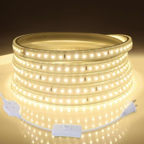 LED Strip Lights Outdoor LED Lights Waterproof AC 110V 600LED 3000k LED Rope Lights for Indoor, Outdoor, Garden, Lawn, Kitchen, Staircase, Room Decoration Lighting - color: warm light, size: 16.4 ft