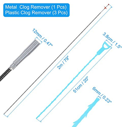 uxcell 3pcs 20 Inch Drain Hair Clog Remover Tool PP & 80 Inch Drain Cleaner Tool Sticks Stainless Steel Sewer Cleaning Hook Unclog Sink Unclogger for Toilet Bathtub Sewer, Blue - color: Blue, size: 80 Inch
