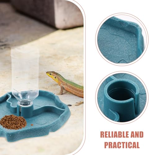 FRCOLOR Automatic Reptile Water Feeder and Food Dish with Reservoir, Lake Blue Reptile Tank Accessory for Turtles, Bearded Dragons, and Lizards