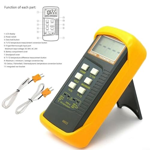 K Type Thermocouple Thermometer(-50~1300°C) Digital Dual Channel 2 Thermometer Pipe Clamp 2 Thermocouple Sensor Probes Pipe for Temperature Clamp Thermocouple High Accuracy Readings