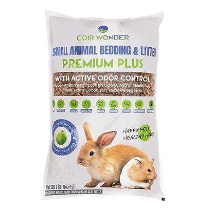 Coir Wonder Small Animal Bedding – 20 L –– Coco Chip Fiber Bedding Substrate for Guinea Pig, Hamster, Rabbit, Bunny Litter, Tortoise, Turtle, Reptile, Snake Habitat - Activated Charcoal Odor Control