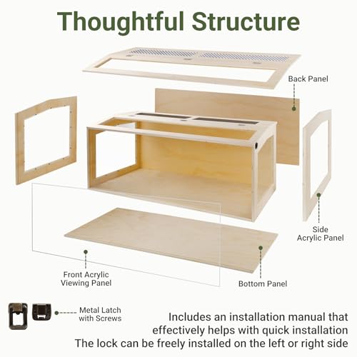 80 Gallon Bearded Dragon Tank with Locking Doors 48x20x20 Inch Reptile Enclosure Anti-Scratch Acrylic Front Metal Mesh Top Oak Wood Terrarium for Bearded Dragons Snakes Iguanas Chameleons