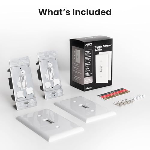 Feit Electric Toggle Dimmer with Light Switch for Dimmable LED Light Bulbs, Single Pole or 3-Way, Wall Plate and Wire Nut Installation Included, DIM/Toggle/2, 2 Pack - style: TOGGLE DIMMER