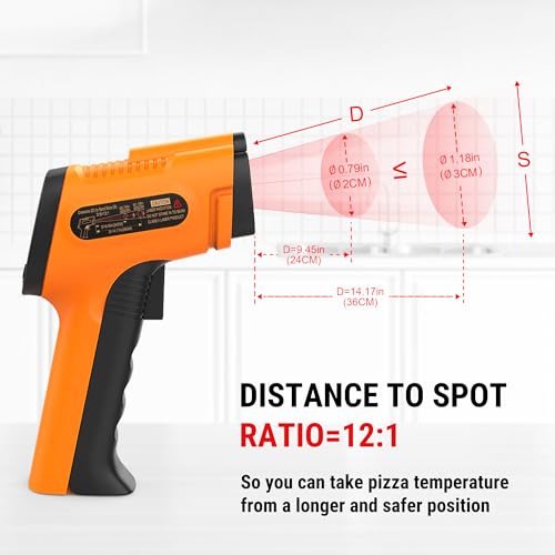 TempPro TP30 Infrared Thermometer Gun, Laser Thermometer for Cooking, Pizza Oven, Griddle, Engine, HVAC, Temperature Gun with Adjustable Emissivity & Max Measure -58°F ~1022°F, Gift for Dad Husband - style: 1 Laser & D:S 12:1