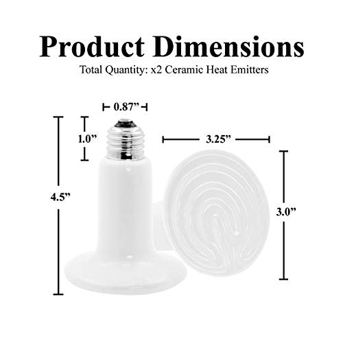 Mandala Crafts Heat Lamp for Reptiles - Ceramic Heat Emitter Infrared Light Bulb with No Light for Chicken Coop Turtle Bearded Dragon Dog Pet Brooder 100W Pack of 2 White - color: White