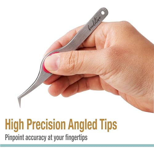 Beaditive High Precision Angled Tip Tweezers with Cushion Grip - 4.7" Craft Tweezers for Sewing, Beading & DIY Crafts - Non-Serrated Jewelry Tweezers with Fine Angled Tips - Stainless Steel (Fuchsia) - color: Fuchsia