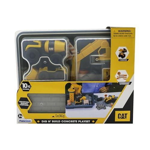 CAT Dig N Build Concrete Playset 12-oz Moldable Concrete Compound, Crane, 2 Little Machines Vehicles, Construction Molds & Easy-Cleanup Tray, Sensory STEM Kit for Kids Ages 3 + - style: Concrete