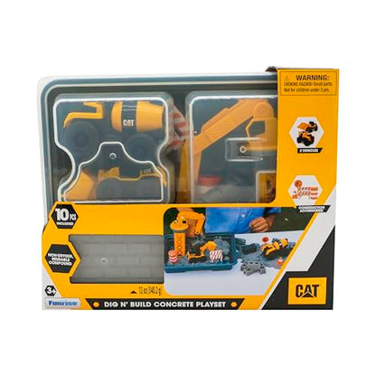 CAT Dig N Build Concrete Playset 12-oz Moldable Concrete Compound, Crane, 2 Little Machines Vehicles, Construction Molds & Easy-Cleanup Tray, Sensory STEM Kit for Kids Ages 3 + - style: Concrete