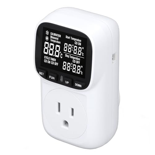 Digital Thermostat Outlet Temperature Controller 15A 110V with Backlit LCD Screen IP67 Probe for Greenhouse Reptile Incubator Brewing Refrigerator Heating Cooling