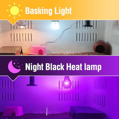 Leoterra 50w Reptile UVA Incandescent Basking Spot Light Bulbs and 50w Incandescent Night Black Heat Lamp Bulbs Combo Pack, for Bearded Dragon Snake Lizard Heating Lighting Use.120V E26 Base - style: 50W