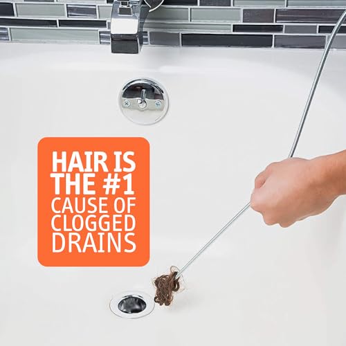 DrainShroom Reusable Sink Snake Clog Remover Tool that Attaches To Any Drill, Bathroom Bathtub Drain Cleaner Auger, Hair Catcher Drain Snake, 36 Inches Long, Stainless Steel, 1 Pack
